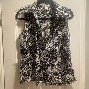 Susan Bristol Black & White Paisley Blouse Medium